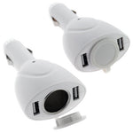 Fonus 2-Port White USB Car Charger Vehicle Power Adapter with Extra Socket