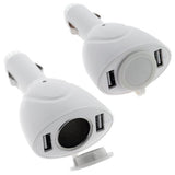 Fonus 2-Port White USB Car Charger Vehicle Power Adapter with Extra Socket