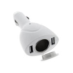 Fonus 2-Port White USB Car Charger Vehicle Power Adapter with Extra Socket